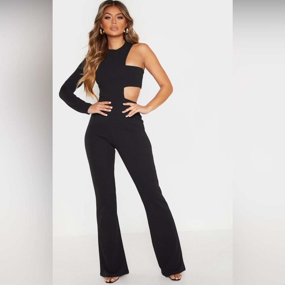 Pretty Little Thing One Shoulder Flare Leg Jumpsuit